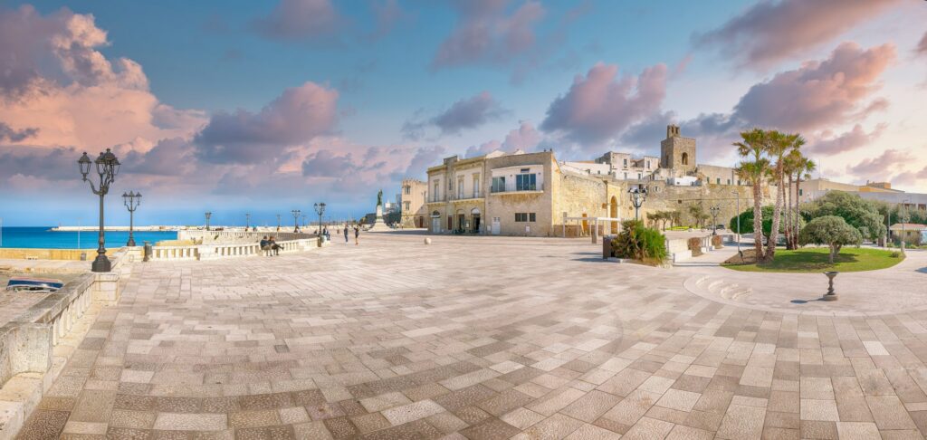 Breathtaking view on promenade of Otranto in Italy. Italian vacation.